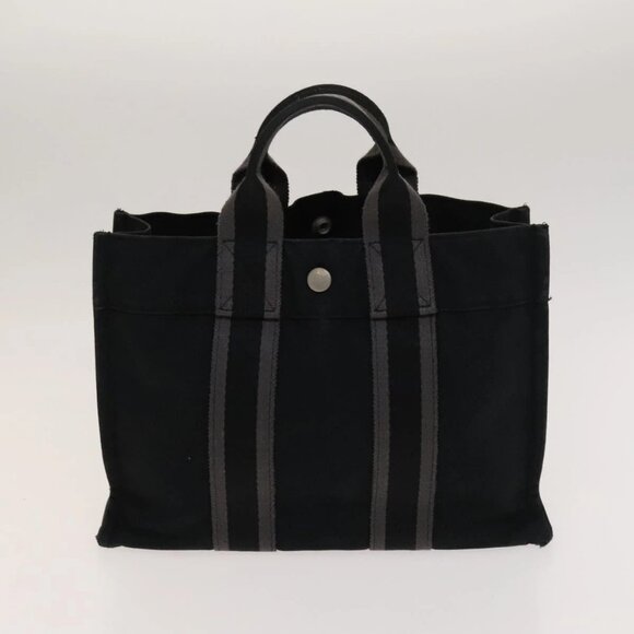 HERMES Fourre Tout Bag Canvas 2Set Black Brown Auth bs23479 - Picture 2 of 13